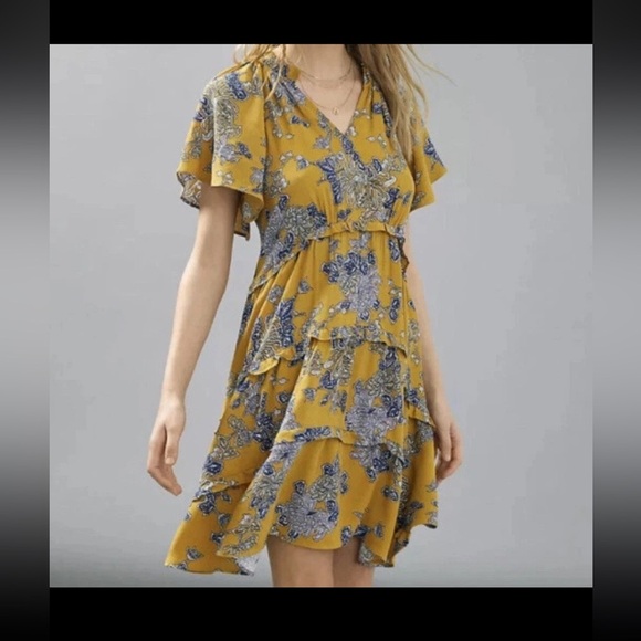 Anthropologie Dresses & Skirts - Anthropologie Mustard and Indigo Floral Mini Dress size XS *